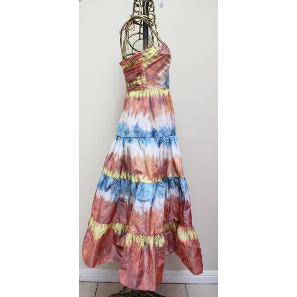 Alexis Roberta Desert Indigo Tie Dye Tiered Orange Blue Midi Dress Size Small - Picture 5 of 8